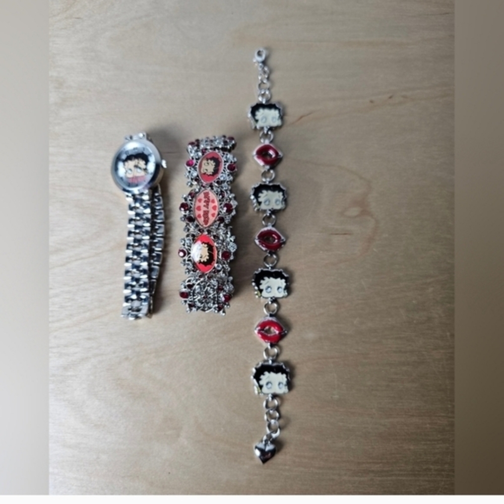 Betty Boop Watch,Charm Bracelet and Stretch Bracelet.